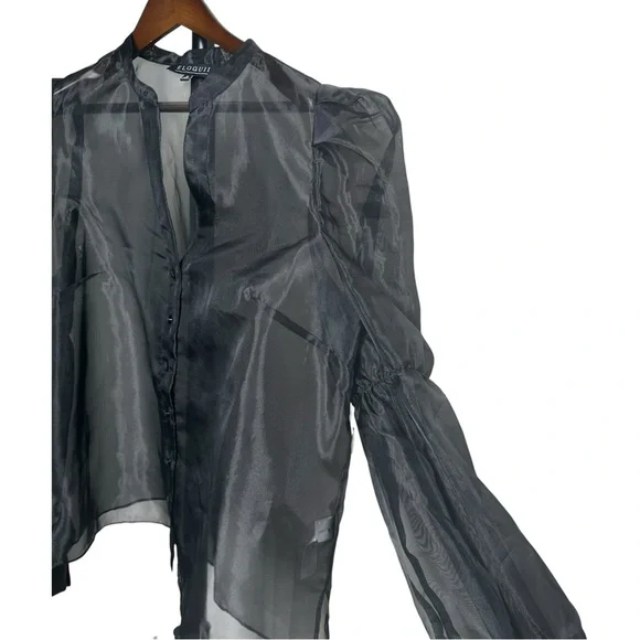 Eloquii Size 16 Sheer Top Leg of Mutton Sleeve Button Up Nylon Party Glam - Picture 3 of 8